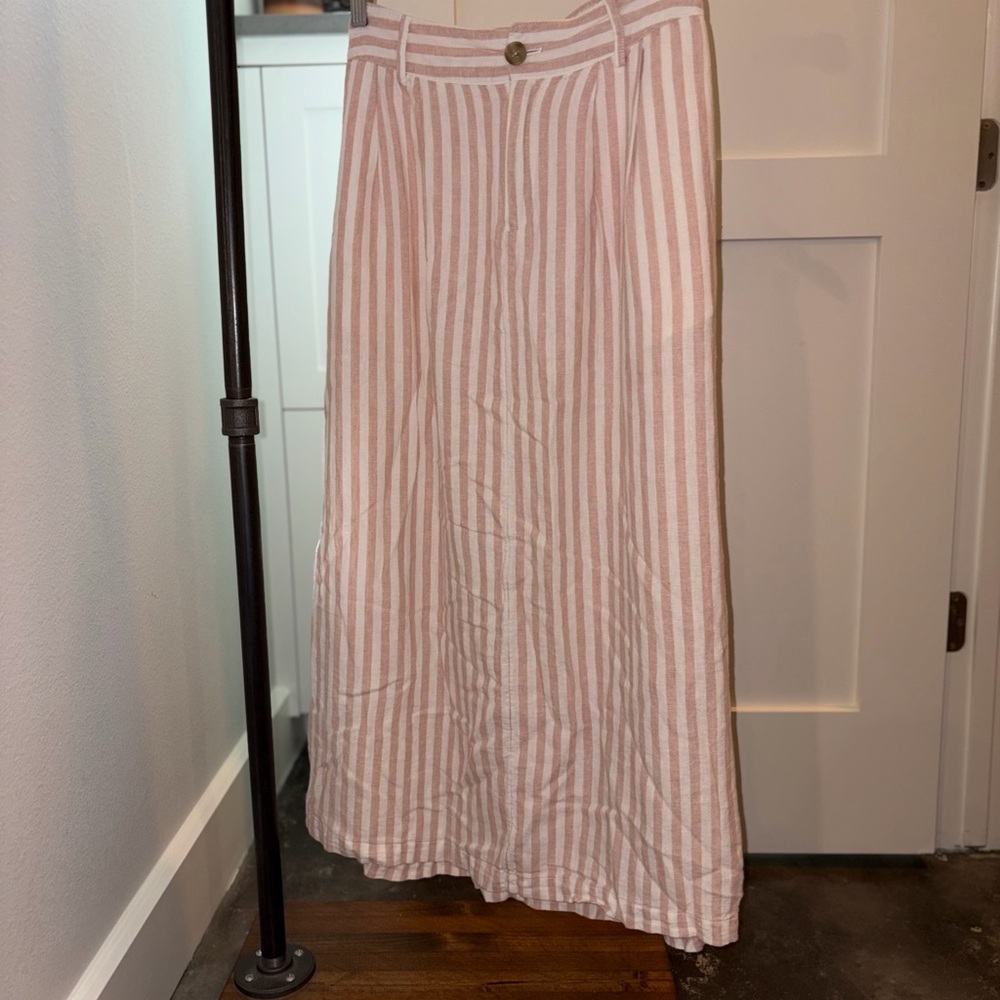Pink and White Striped Maxi Skirt with pockets